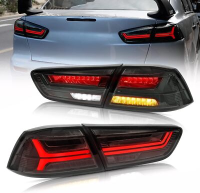 VLAND Pair Smoked LED Tail lights For 2008-2017 Mitsubishi Lancer EVO Rear Lamp