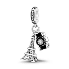 MULA European Camera Tower DIY Charm AAA CZ LOVE For Bracelet 925 Silver Plated