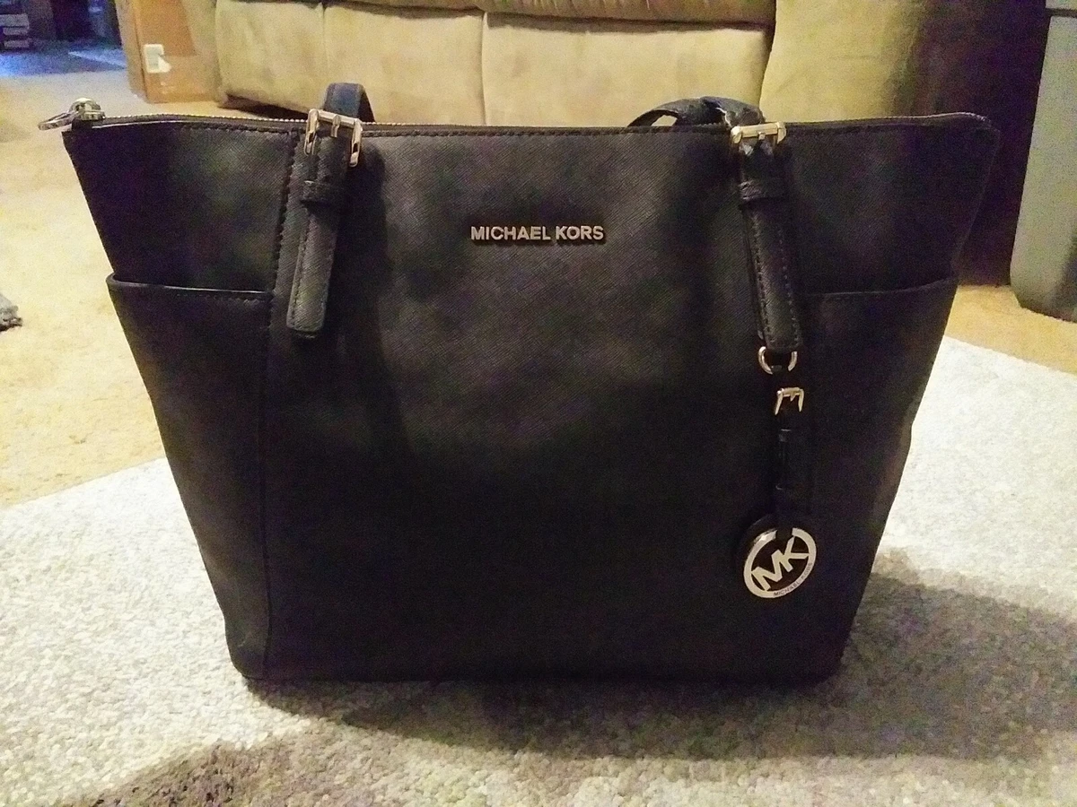 Buy the Michael Kors Saffiano Leather Jet Set Tote Bag Black