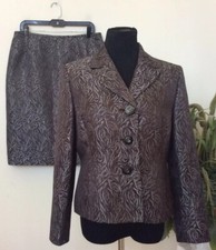 NWT Le Suit Women s Brown Silver 100 Polyester 2 Piece Skirt Suit Size 12P 240