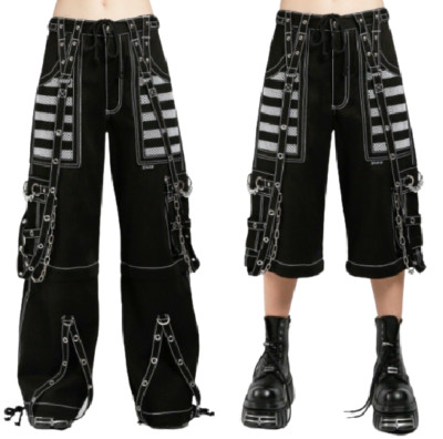 Gothic Chrome Punk Hose schwarz Baumwolle Emo Pants mit weißem Mesh