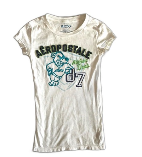 Aeropostale AERO T-shirt Tee Cotton S/S White Blue 87 Bear Athletic Dept sz XS