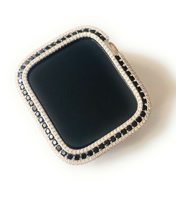 Bling Apple Watch Black Zirconia Silver Case Cover Bezel 44 mm 