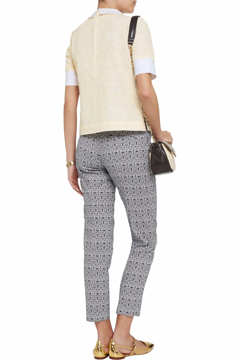 NWT Tory Burch Heidi Slim Fit Print Pants Carinthia Navy White  display picture 1