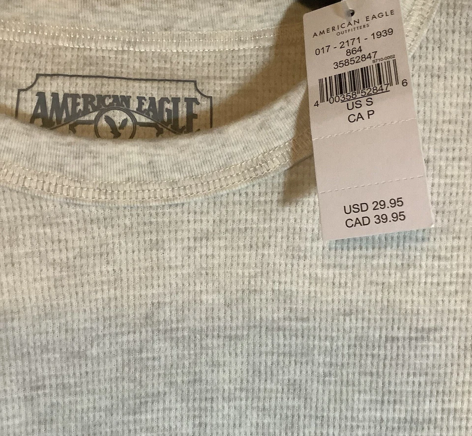 Pullover térmico suave American Eagle para hombre, talla pequeña, crema brezo, mangas largas Foto 3 de 4