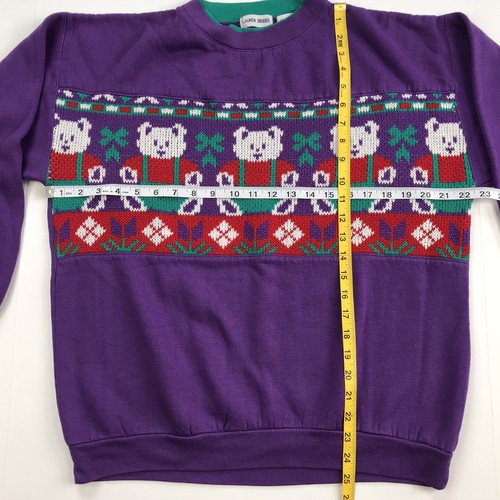 Vintage Womens Size Large Sweatshirt Sweater Purple Green Bears Granny Core - Picture 8 of 10