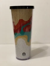 Starbucks 2018 Holiday Sand Flow Glitter Cold Cup Tumbler Venti 24 oz No Straw