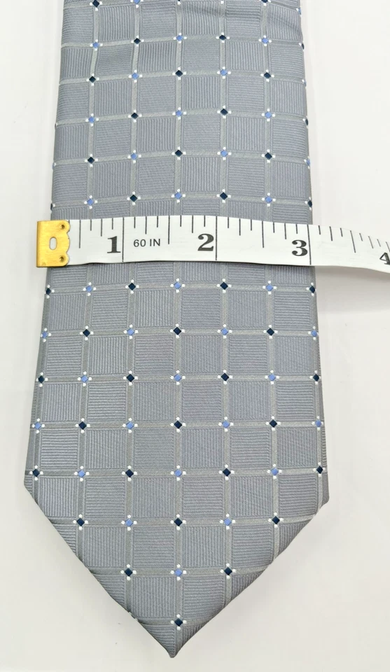 CLUB ROOM WAYNE GRID BLUE/GRAY POLKA DOT SQUARE SILK/POLY NECK TIE NEW WITH TAG - Image 3 of 4