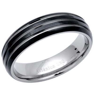 NEU Herren 6 mm schwarz gerillt Titan Ring Größe Y Schmuck