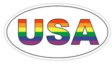 USA Gay Pride Oval Bumper Sticker or Helmet Sticker D2875 Euro Oval