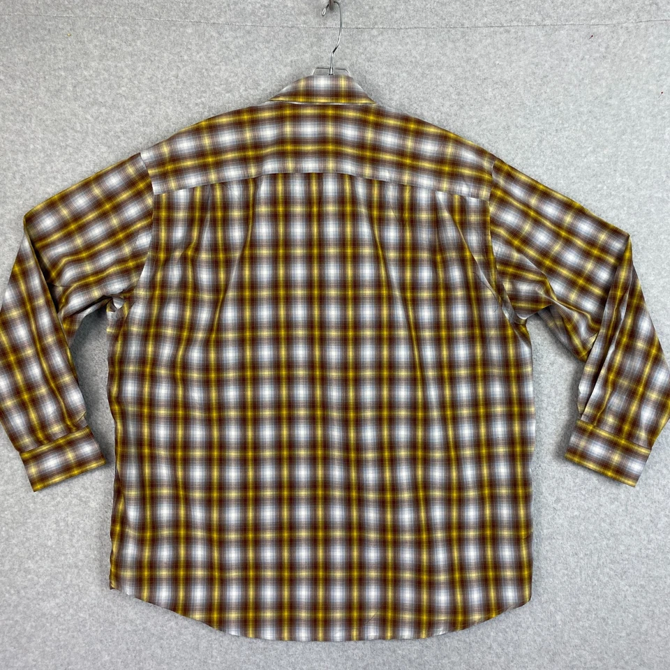 Camisa masculina Orvis XL marrom dourada manga longa bolso com botões 100% algodão casual - Imagem 3 de 4