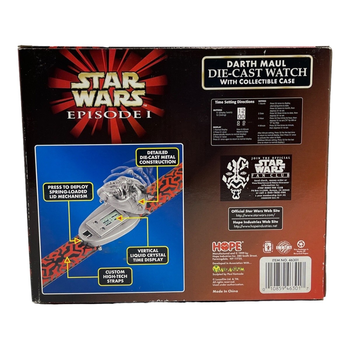 1999 Star Wars Episode 1 Darth Mal Die-Cast Watch w/collectible