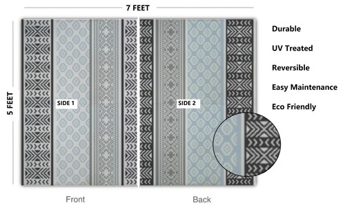 Alfombra de paja de plástico para patio al aire libre B-USA camping impermeable gris, verde azulado - Imagen 14 de 15