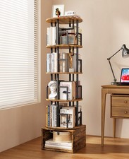 5 Tier Rotating Bookshelf with Extra Storage Cabinet, 360 Spinning Corner Boo...