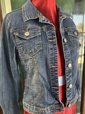 Arizona Jean Co Denim Jacket Girls L 14 / 16 Lace Up Back Sparkle Stretch Blue