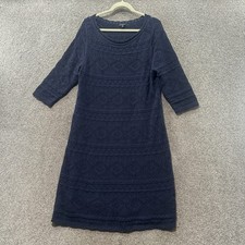 Talbots Pointelle Knit Midi Dress 1X Blue 3/4 Sleeve Cotton Blend Lined