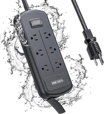 USB Outdoor Power Strip Weatherproof, Waterproof Surge Protector 6 FT, Black 