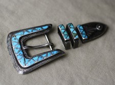 Vintage Native American Zuni 4-piece Ranger Turquoise Belt Buckle