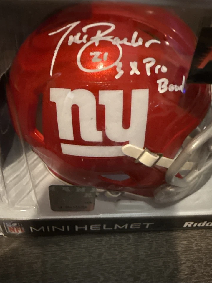 Mini Casco de los New York Giants Flash Alternativo 3x Pro Bowl Firmado Tiki Barber Foto 2 de 4