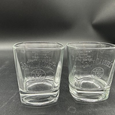 Jack Daniels Whiskey Glasses Old No 7 Square Embossed JD Motto Barware, Set Of 2