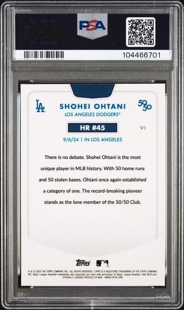 Shohei Ohtani 2024 Topps 50/50: #45 Green /99 PSA 9 Angels Dodgers view 3