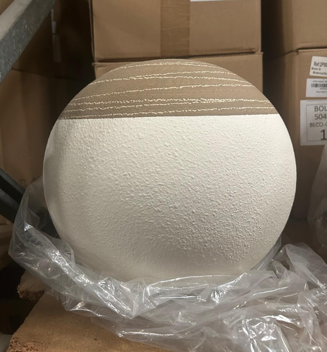 Modern Round Ceramic Sphere Vase - Two-Tone Textured White & Brown Decorative - Picture 1 of 2