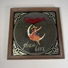 Vintage Miller High Life 1980 Girl On The Moon Beer Mirror Wall Bar Sign 14"x14"