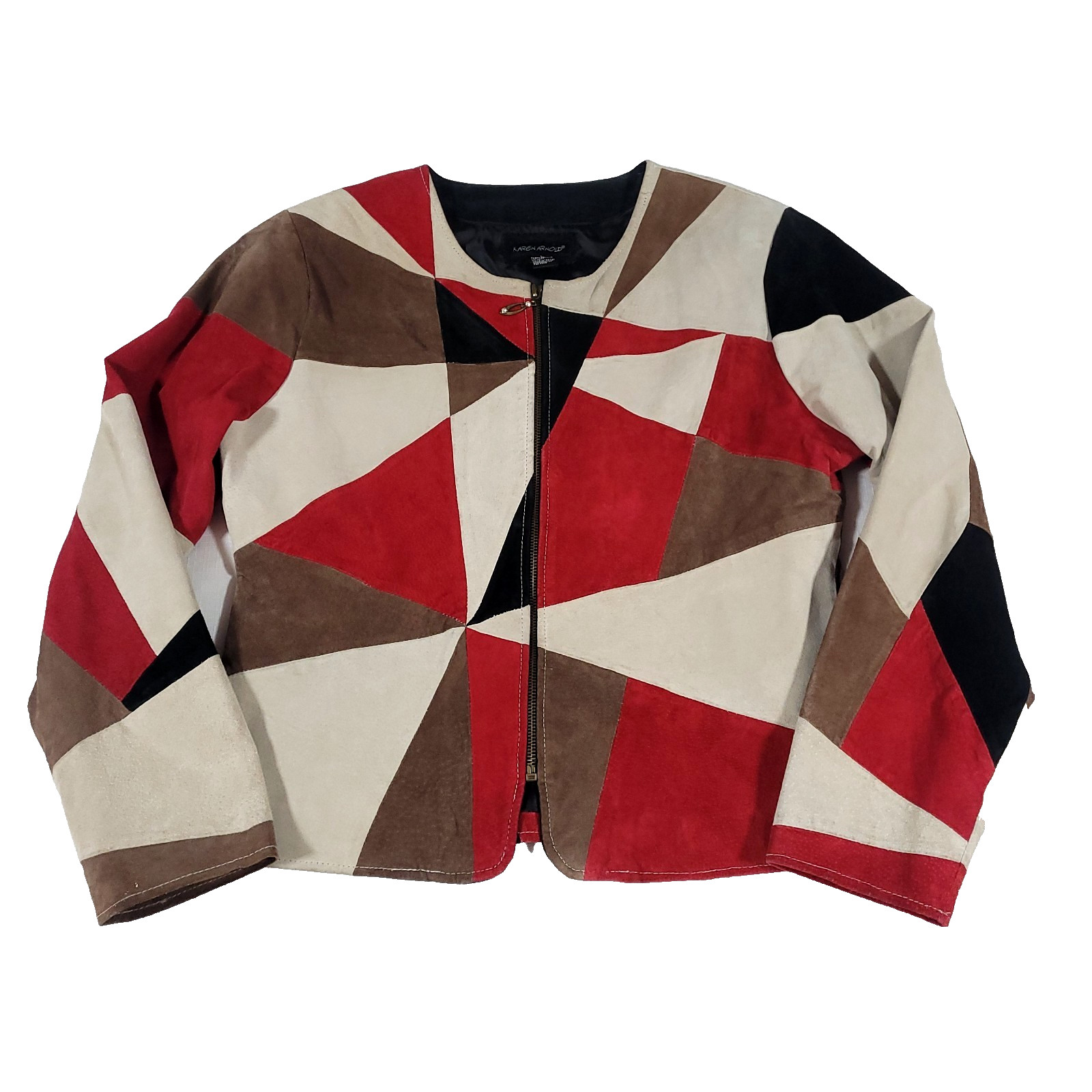 Y2K Patchwork suede Leather Fitted Jacket Karen A… - image 2