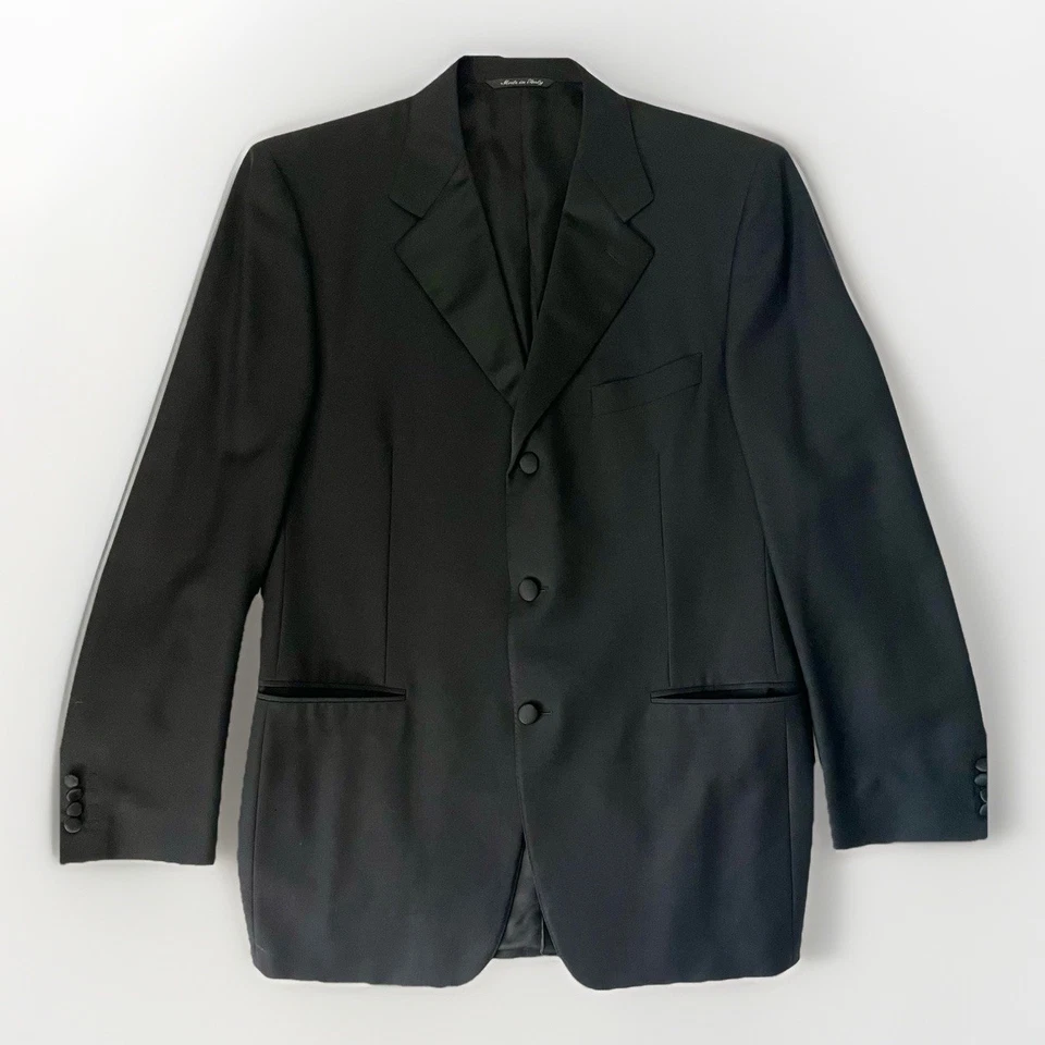 Chaqueta de cena de esmoquin con solapa de muesca negra lisa etiqueta azul Canali 52 L para hombre Italia Foto 2 de 4