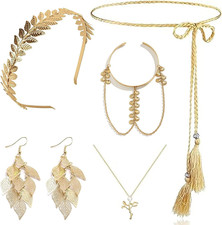 5Pcs Greek Goddess Accessories, Gold Greek Costume Set with Headband, Arm Rings,