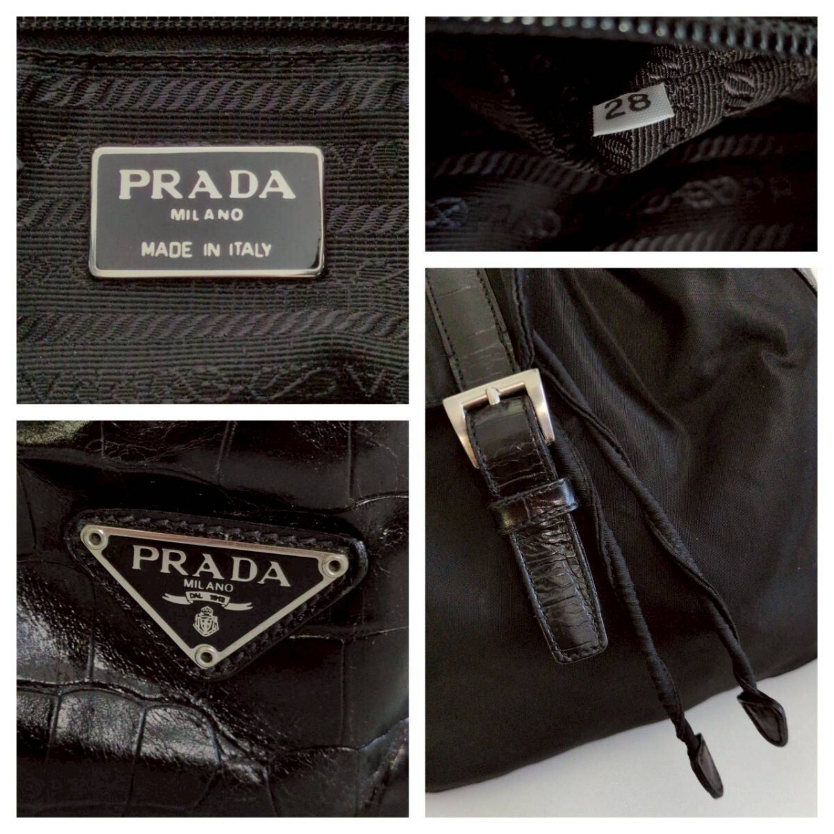 Condition PRADA Old Vintage 90s Croco Nylon Drawstring Backpack Bag Handbag Bla thumbnail 8