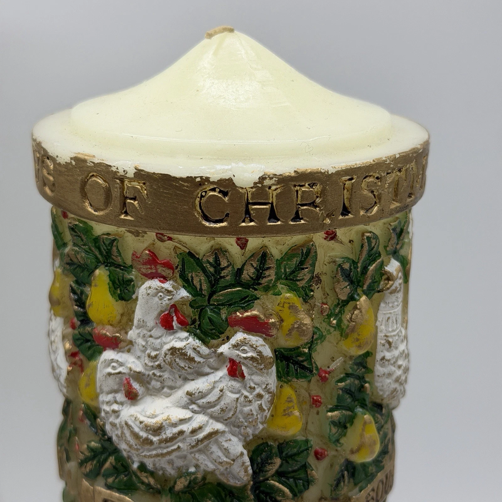 Large Candle 12 Twelve Days of Christmas Vintage Cottagecore Partridge Birds - product detail image 11