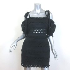 Zimmermann Verity Cold-Shoulder Embroidered Mini Dress Black Linen Size 2 NEW