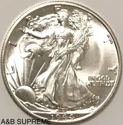 1944 D WALKING LIBERTY HALF DOLLAR FROM OBW ROLL CHOICE-GEM BU UNC. 90% SILVER