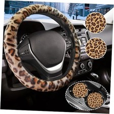 Brown Leopard Print Fuzzy Steering Wheel Cover for one size Brown leopard print