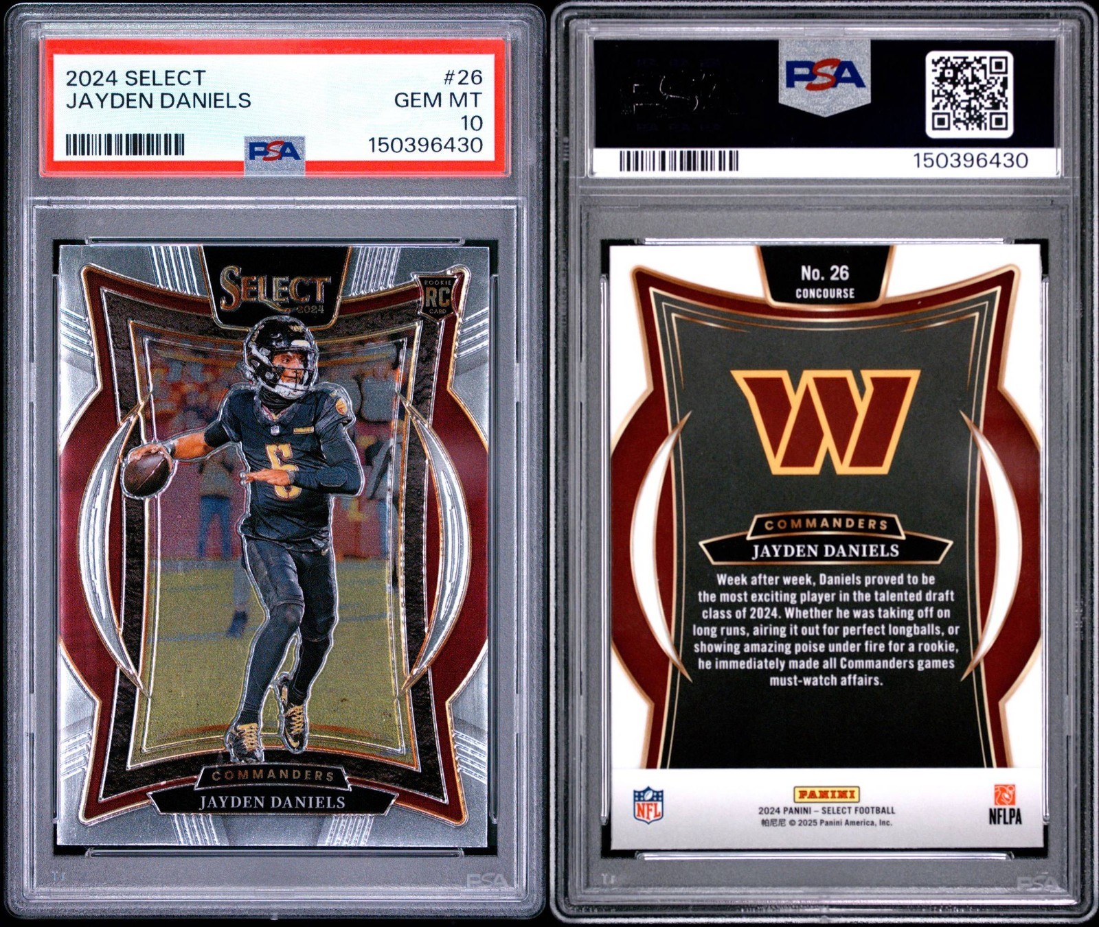 2024 Panini Select Concourse Jayden Daniels #26 RC PSA 10 Commanders  view 3