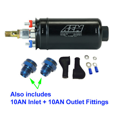 GENUINE AEM 400LPH 50-1009 External Fuel Pump +10AN Inlet / 10AN Outlet Fittings