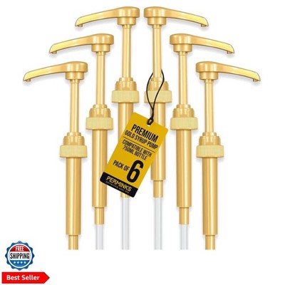 6 pack Coffee Syrup Pump Dispenser Gold - Compatible with Torani, Davinci and...