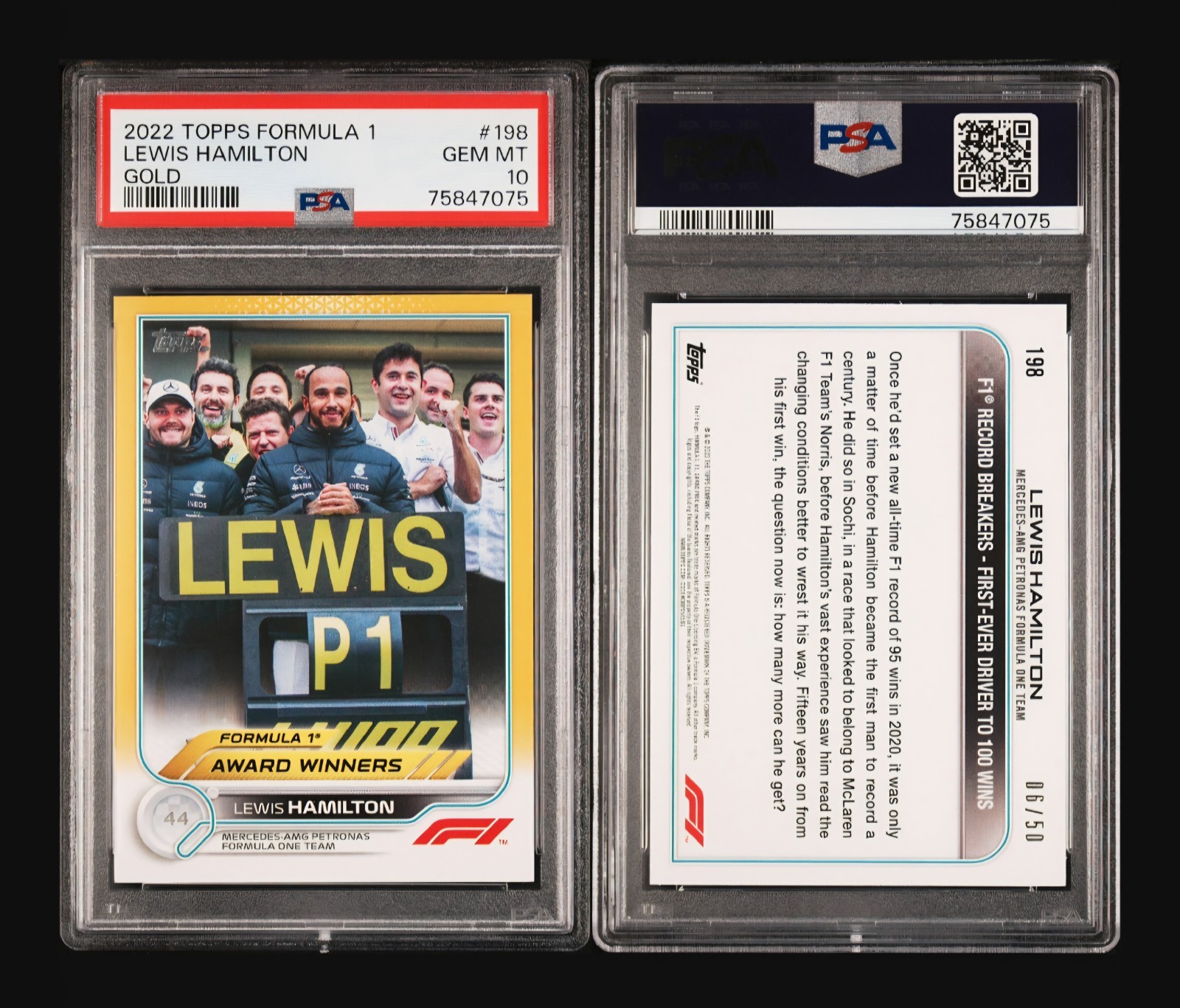 2022 TOPPS FORMULA 1 #198 LEWIS HAMILTON GOLD PSA 10 view 3