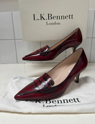 LK BENNETT Linda COURT SHOES 6 39 Kitten Mid Heel High Shine Red Leather Oxblood