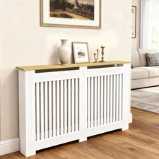 S/M/L Radiator Cover Slatted Design Heater Cover Cabinet with Top Storage Shelf