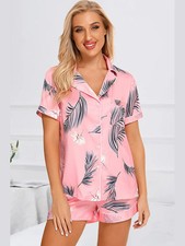 Printed Button Up Short Sleeve Top and Shorts Lounge Set
