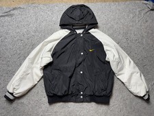 Vintage Nike Jacket Boys Large 14 Black White Hooded Quilted Bomber Swoosh 90s