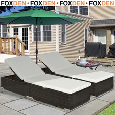 Set of 2 PE Rattan Sun Loungers with Cushions 5 Level Recliner Garden Furniture