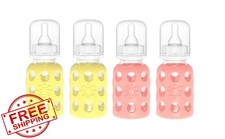 Lifefactory 4oz Glass Baby Bottles 4pk, Banana/Cantaloupe
