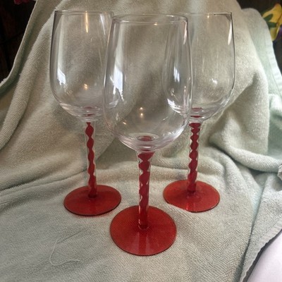 3 VINTAGE HUTSCHENREUTHER RUBINO WINE STEM RUBY BLOOD RED TWIST ART GLASS BLOWN