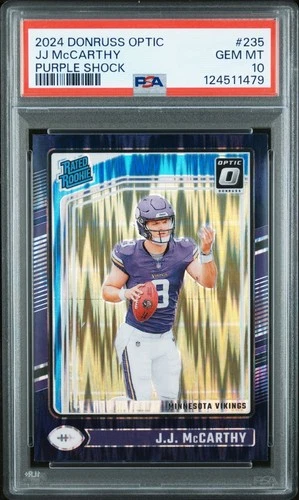 2024 Donruss Optic JJ McCarthy Purple Shock Prizm Rated Rookie #235 PSA 10 Gem