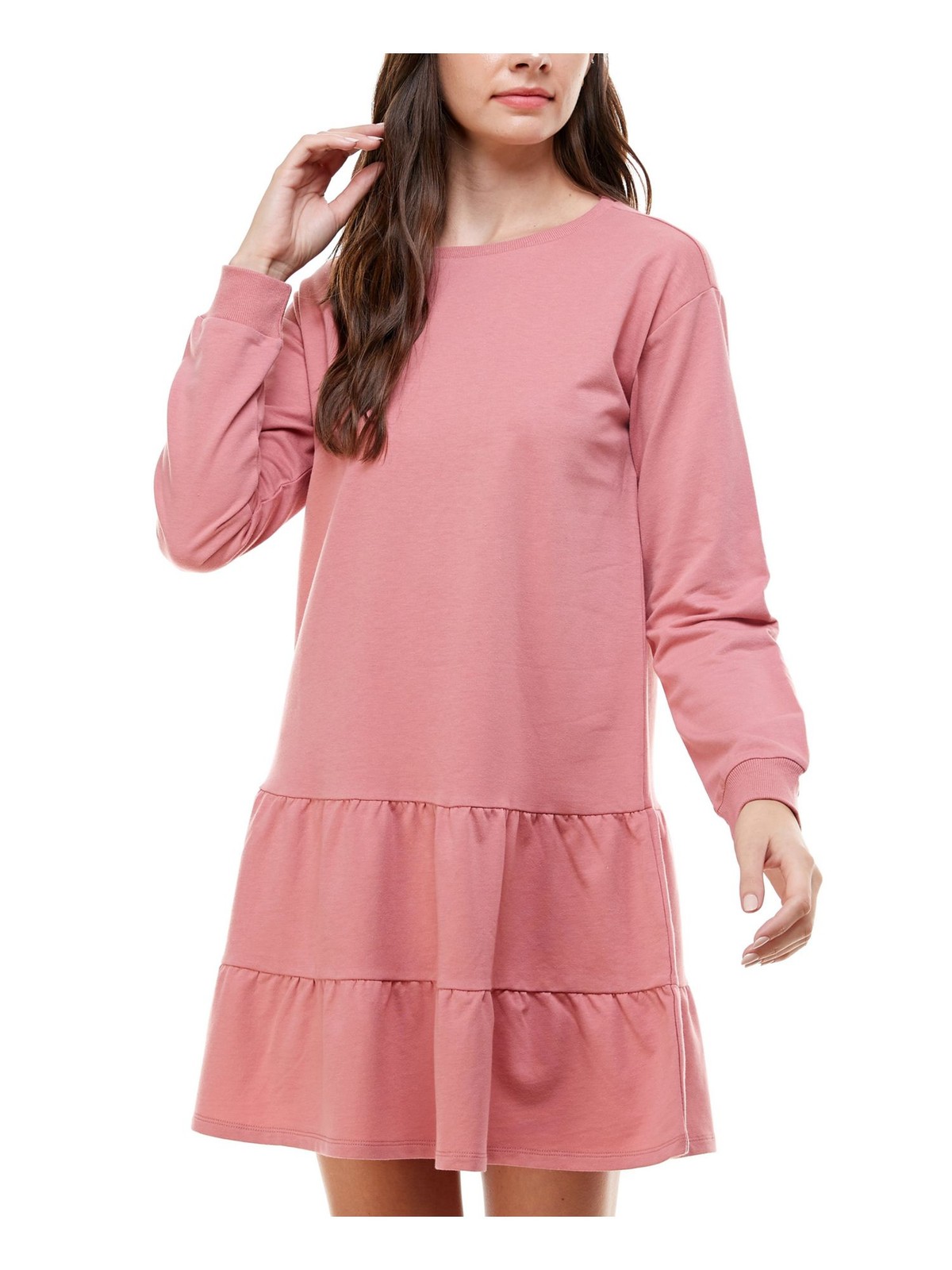 PLANET GOLD Womens A-Line Short Dress Pink Long Sleeve Crew Neck Juniors S