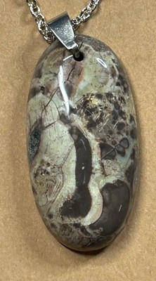 E239. Charming Unique Natural Old Ocean Jasper Oblong Pendant Bead Necklace