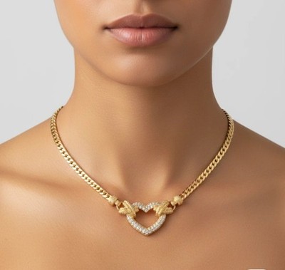 Vintage Christian Dior Gold Tone Rhinestone Heart X Necklace Signed CD